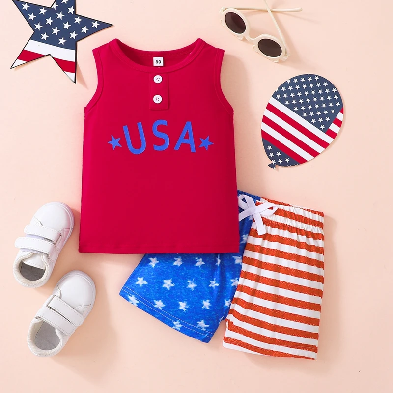 Kids Clothes Boys Pants Sets Children's Clothing For Independence Day Party Sleeveless Vest Tops + Striped Start Short Trousers
Kids Clothes Boys Pants Sets Children's Clothing For Independence Day Party Sleeveless Vest Tops + Striped Start Short Trousers