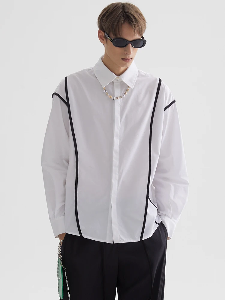 LEONSENSE Men's Shirts Women's Blouses White Cotton Splicing Black Hemming Loose Anti-wrinkle Long Sleeves Contrast Unisex Shirt
LEONSENSE Men's Shirts Women's Blouses White Cotton Splicing Black Hemming Loose Anti-wrinkle Long Sleeves Contrast Unisex Shirt