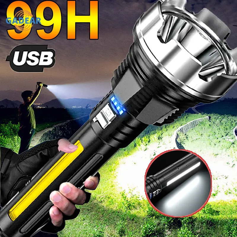 

Powerful LED Flashlight XHP90 USB Rechargeable Tactical Flash Light Outdoor Portable Camping Hiking Torch Emergency Flashlights
