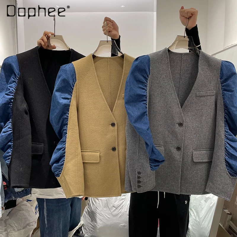 Ladies Fashion V-neck Single Breasted Splicing Coat Woman Wool Woolen Single-breasted Long Sleeve Suit Blazer Jacket for Women
Ladies Fashion V-neck Single Breasted Splicing Coat Woman Wool Woolen Single-breasted Long Sleeve Suit Blazer Jacket for Women