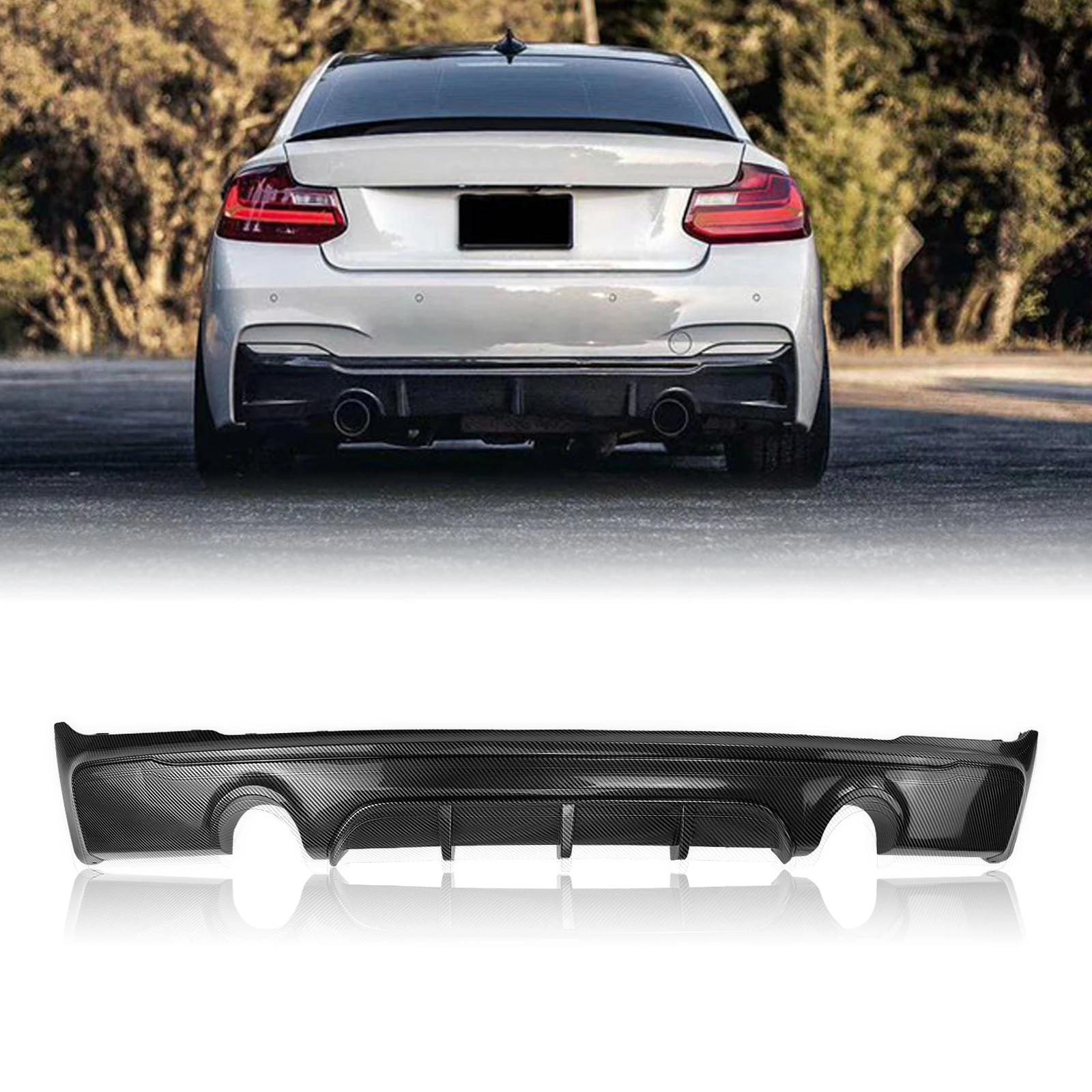 

Rear Bumper Diffuser Lip For BMW 2 Series F22 F23 Coupe 2014-2021 2 Door Carbon Fiber Look/Gloss Black Splitter Spoiler Plate