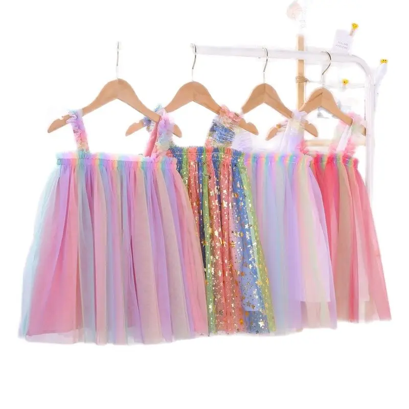 

Vestido Girl Princess Dress Rainbow Color Summer Pleated Toddler Strapless Dress 1-7Yrs Baby Tutu Dresses Children Clothes CL807