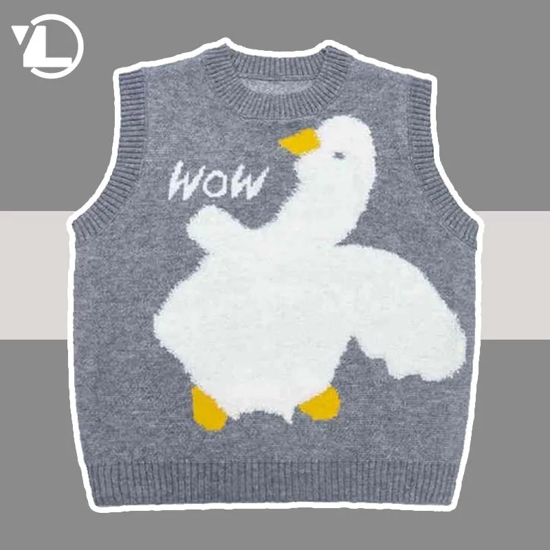 Knitted Sleeveless Sweater Vest Men Women Cartoon Duck Pattern Street Loose Soft Jumpers Pullover Casual College Spring Vests
Knitted Sleeveless Sweater Vest Men Women Cartoon Duck Pattern Street Loose Soft Jumpers Pullover Casual College Spring Vests