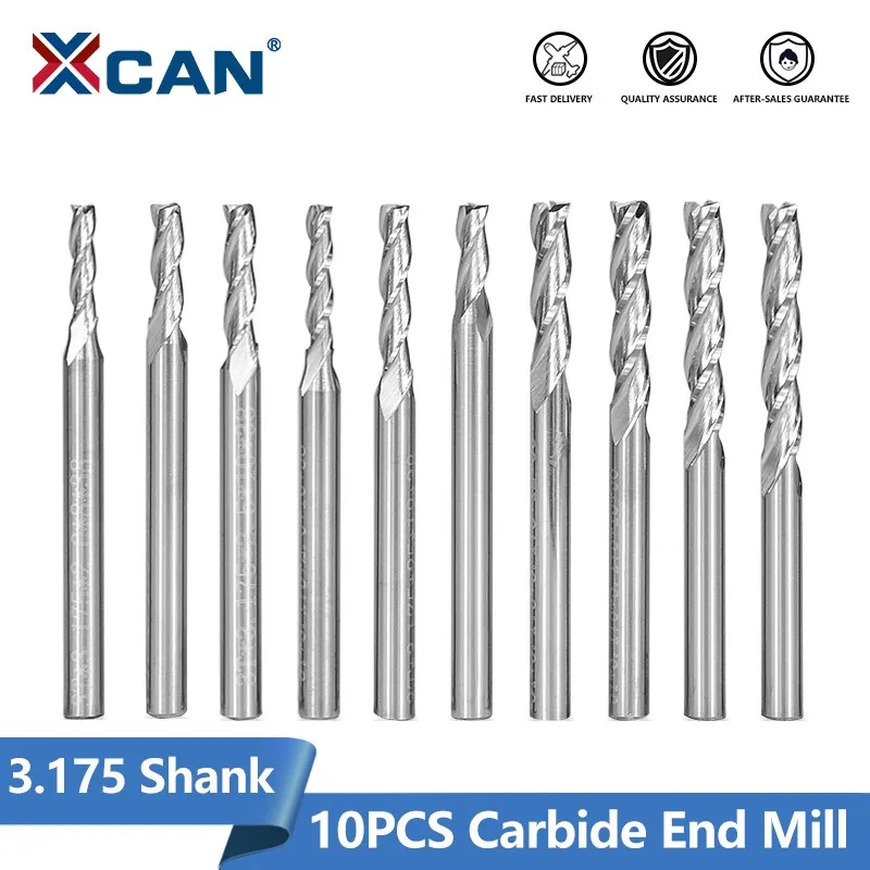 XCAN 10PCS Carbide End Mill 3 Flute Flat Milling Cutter CNC Router Bit for Woodworking Tool 3.175mm Shank
XCAN 10PCS Carbide End Mill 3 Flute Flat Milling Cutter CNC Router Bit for Woodworking Tool 3.175mm Shank
