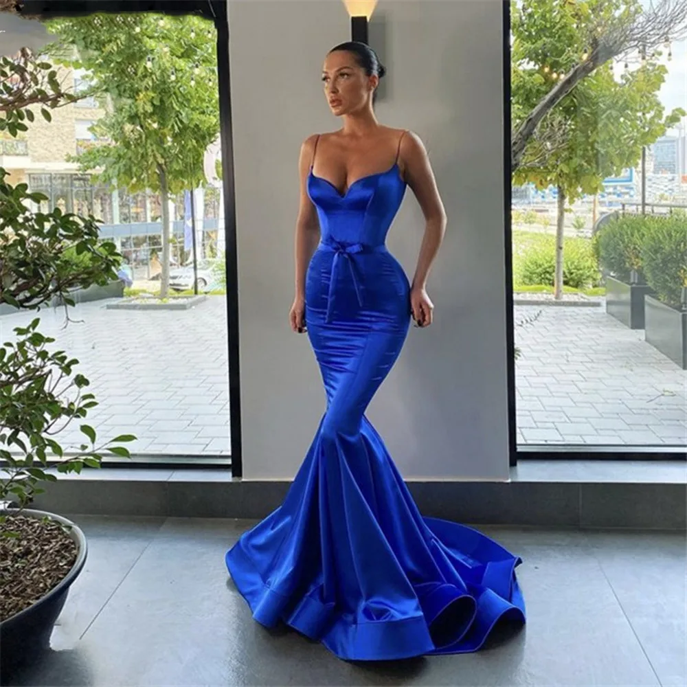 Prom Dresses Royal Blue Spaghetti Straps Long Silk Satin Bow Mermaid Prom Dresses With Zipper Back vestidos de fiesta de noche
Prom Dresses Royal Blue Spaghetti Straps Long Silk Satin Bow Mermaid Prom Dresses With Zipper Back vestidos de fiesta de noche