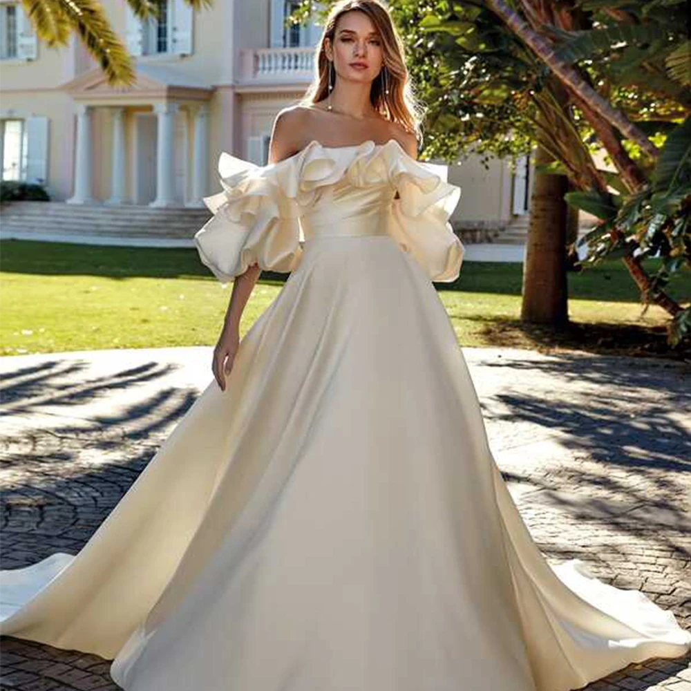 Modern Wedding Dress Boat Neck Detachable Puff Sleeves Robe De Mariage 2022 Nouveauté Satin Sweep Train A-Line Vestido De Noiva
Modern Wedding Dress Boat Neck Detachable Puff Sleeves Robe De Mariage 2022 Nouveauté Satin Sweep Train A-Line Vestido De Noiva