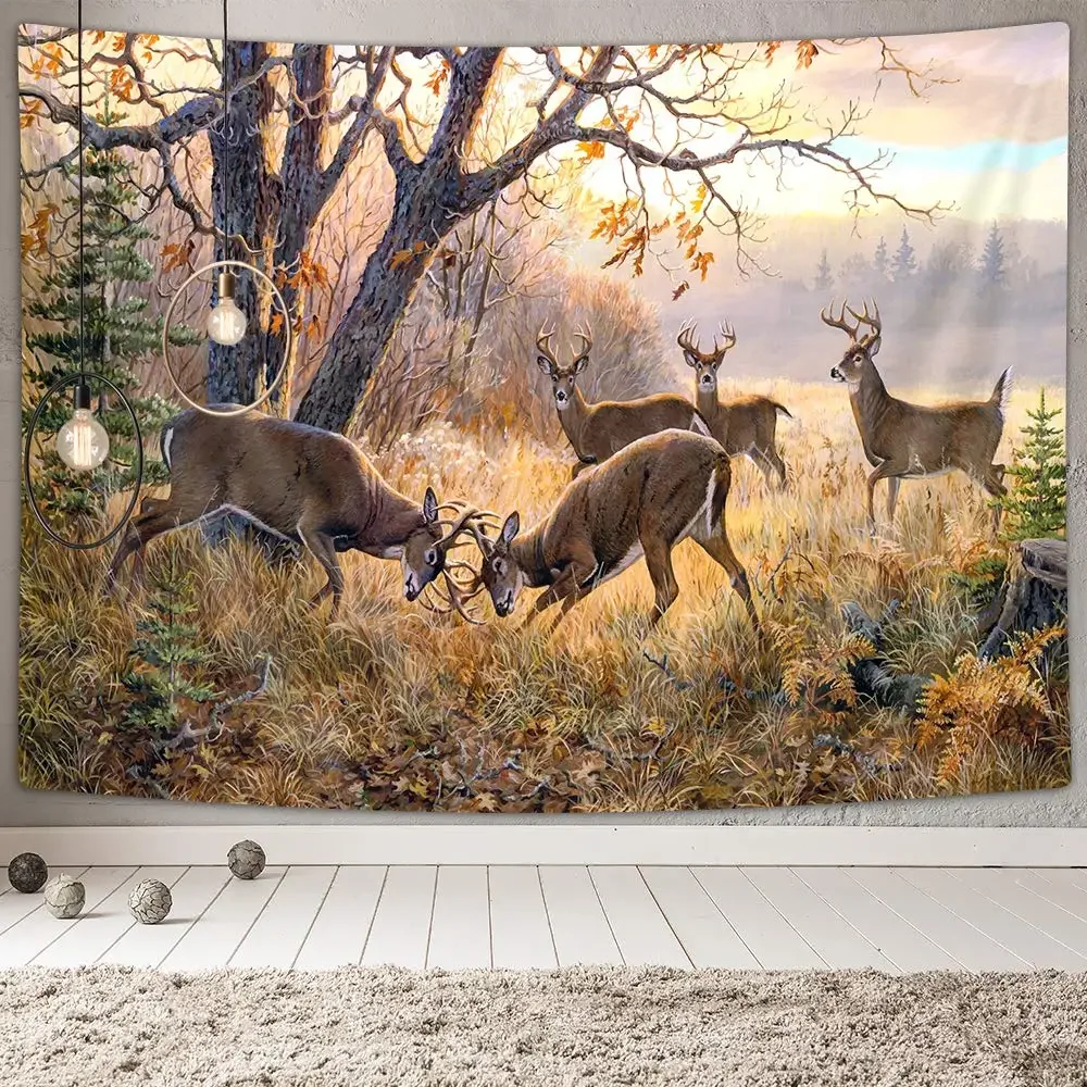 

Animal Deer Tapestry Wall Hanging Wildlife Theme Elk Herd In Fall Forest Home Decor Wall Tapestry Wall Art Room Living Room Dorm