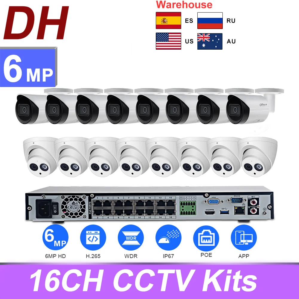 DH Kit Dahua Set 16CH 16POE NVR4216-16P-4KS2 6MP HD IPC-HDW4631C-A Built-in Mic IP67 H.265 CCTV Security Surveillance System
DH Kit Dahua Set 16CH 16POE NVR4216-16P-4KS2 6MP HD IPC-HDW4631C-A Built-in Mic IP67 H.265 CCTV Security Surveillance System