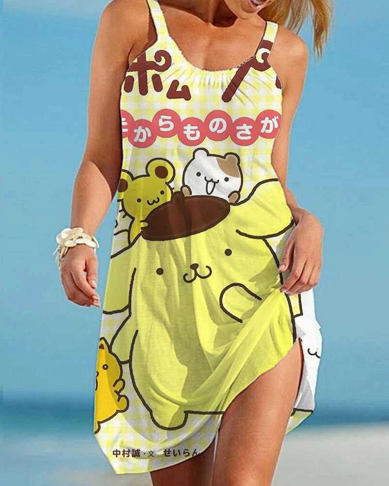 

Summer Hello Kitty Dress Female 3D Cat Print Harajuku Sling Dress Sexy Lady Nightdress Cute Cat Skirt Beach Dress