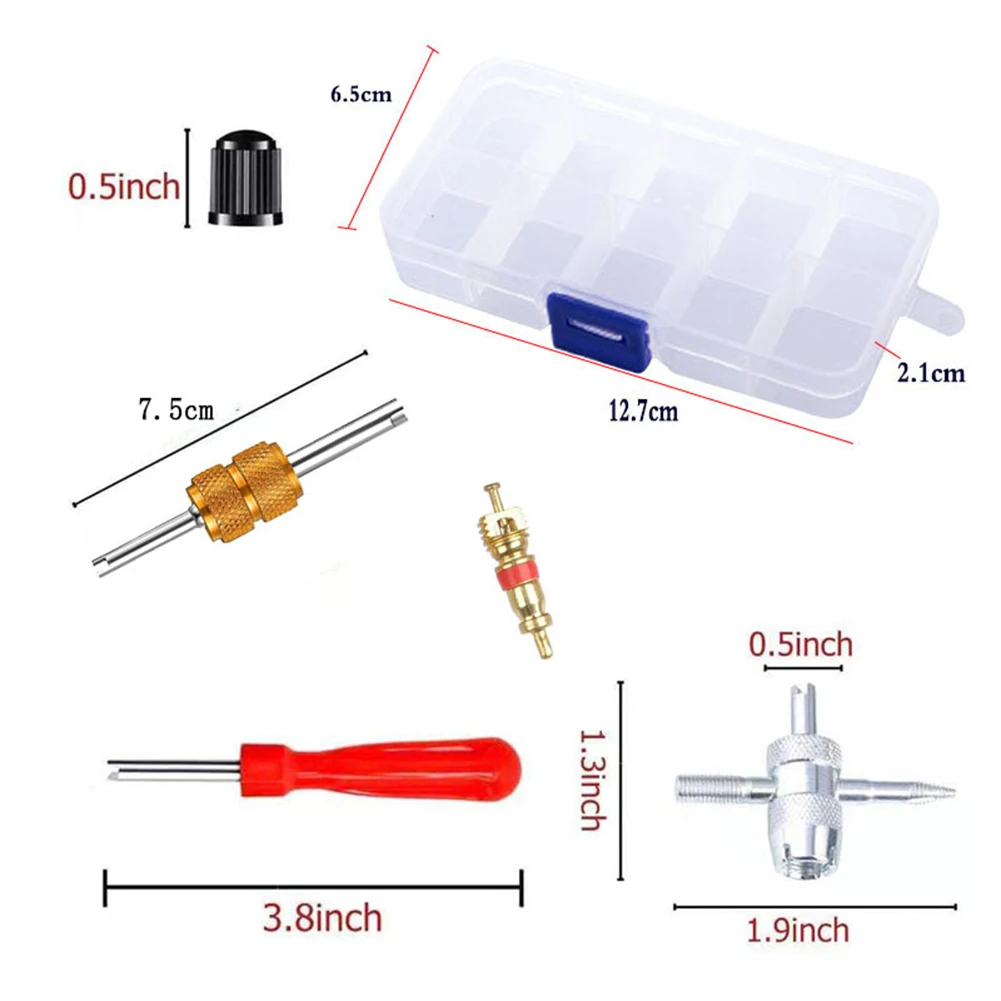 

Removes And Install Valves Cores Valve Stem Install Tools 1 Four Way Valve Tool 1 Small Wrench 20 Air Cores 33pcs