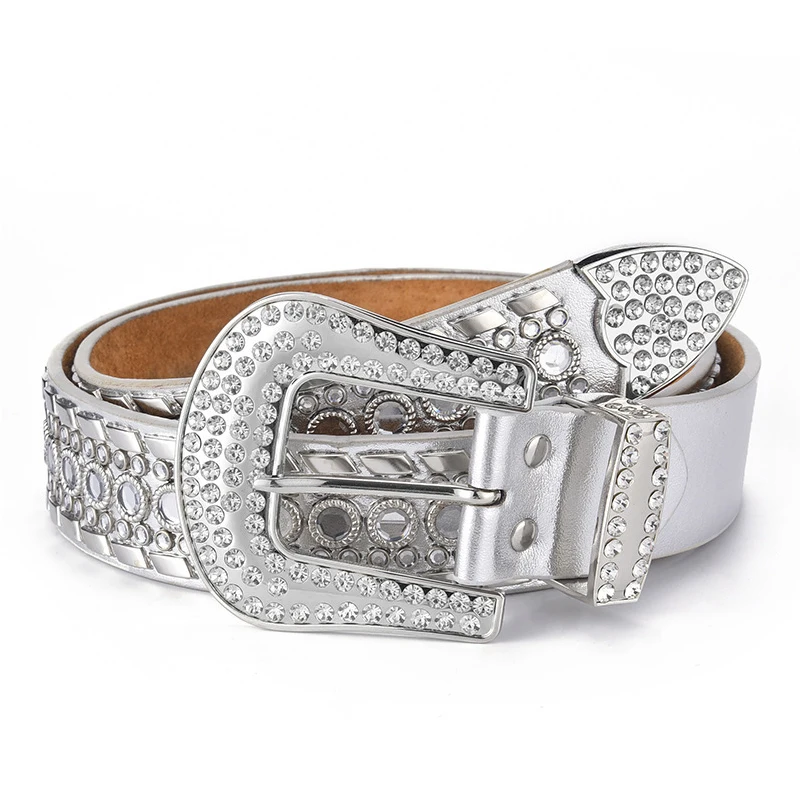 Metal Hollow Genuine Leather Belt Rivet Rhinestone Belts Western Fashion Dress Belt Quality Cow Skin Diamond Inlaid Wide Belt
Metal Hollow Genuine Leather Belt Rivet Rhinestone Belts Western Fashion Dress Belt Quality Cow Skin Diamond Inlaid Wide Belt
