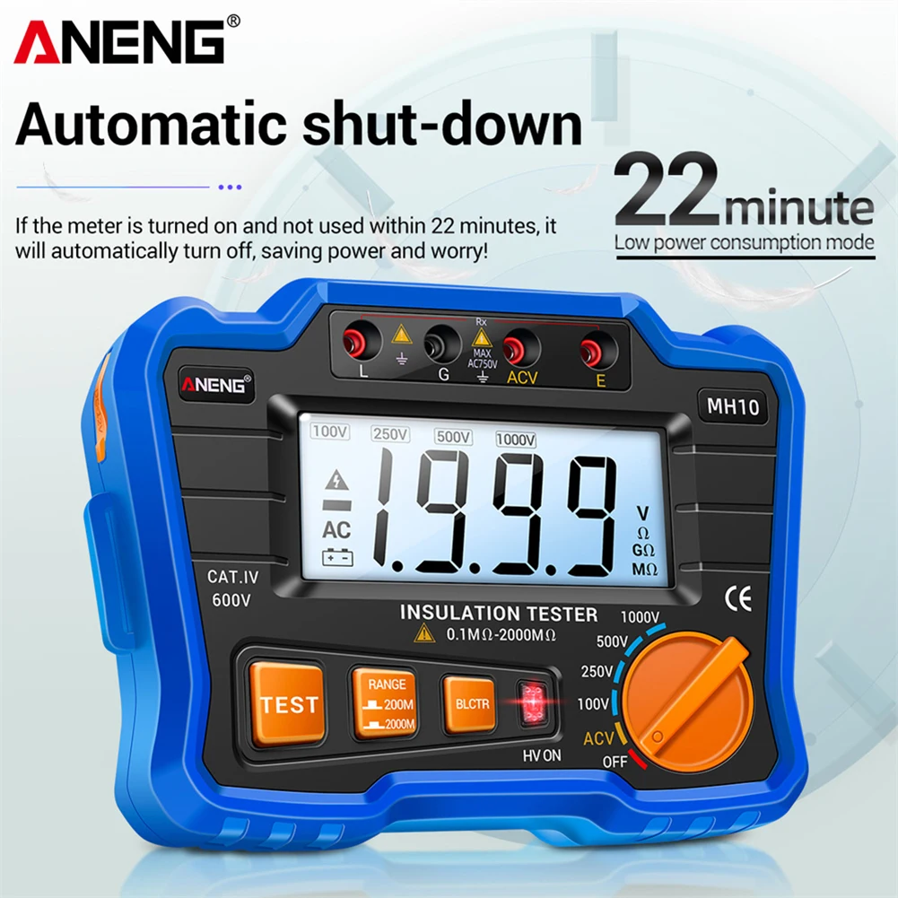 ANENG MH10 Digital Insulation Resistance Tester 100-1000V Megger High Voltage Ohm Tester Auto Range Megger Megohmmeter Voltmeter
ANENG MH10 Digital Insulation Resistance Tester 100-1000V Megger High Voltage Ohm Tester Auto Range Megger Megohmmeter Voltmeter