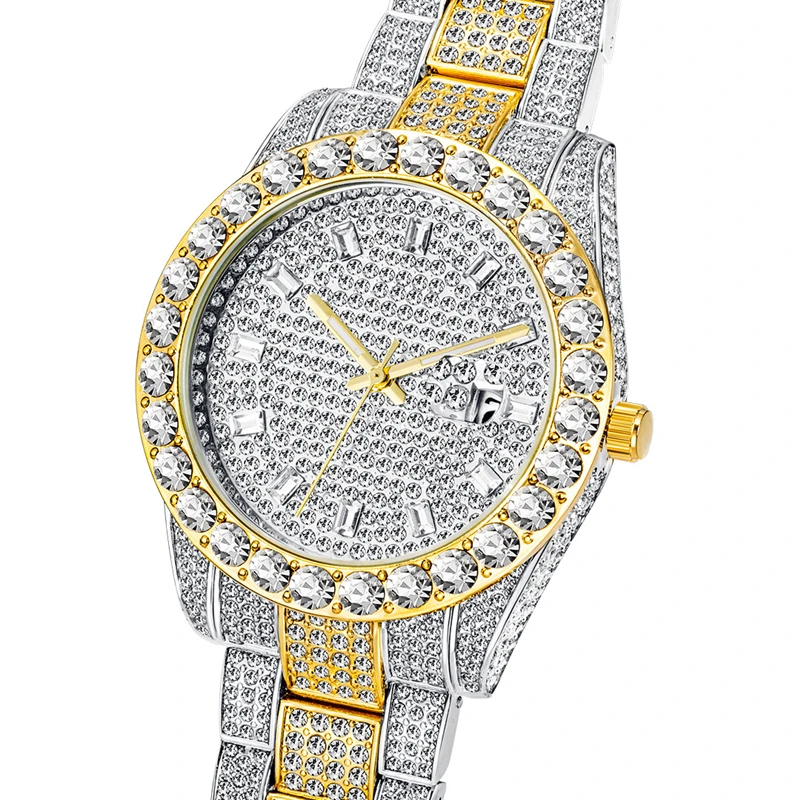 

MISSFOX-Роскошные Кварцевые часы в европейском и американском стиле хип-хоп со стразами, модные полностью алмазные часы с большим циферблатом, ...