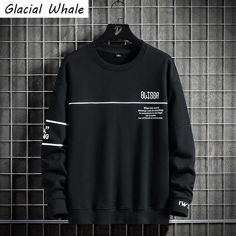 

GlacialWhale Mens Crewneck Sweatshirt Men Autumn 2022 Print Sweatshirts Oversized Japanese Streetwear Hip Hop Black Hoodies Men