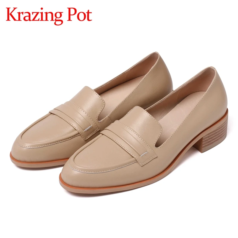 Krazing Pot limited customization genuine leather round toe med heel simple design beauty lady streetwear cozy women pumps L74
Krazing Pot limited customization genuine leather round toe med heel simple design beauty lady streetwear cozy women pumps L74