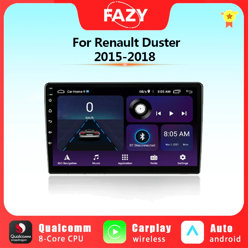 Автомагнитола на Android 12 мультимедийный видеоплеер для Renault Duster 2015-2018 Carplay