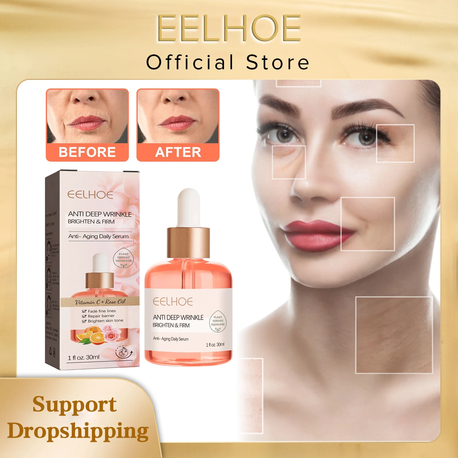 EELHOE Deep Anti Wrinkle Serum Rose Oil VC Anti-Aging Essence Improve Fine Lines Lifting Shrink Pores Moisturize Face Skin Care
EELHOE Deep Anti Wrinkle Serum Rose Oil VC Anti-Aging Essence Improve Fine Lines Lifting Shrink Pores Moisturize Face Skin Care