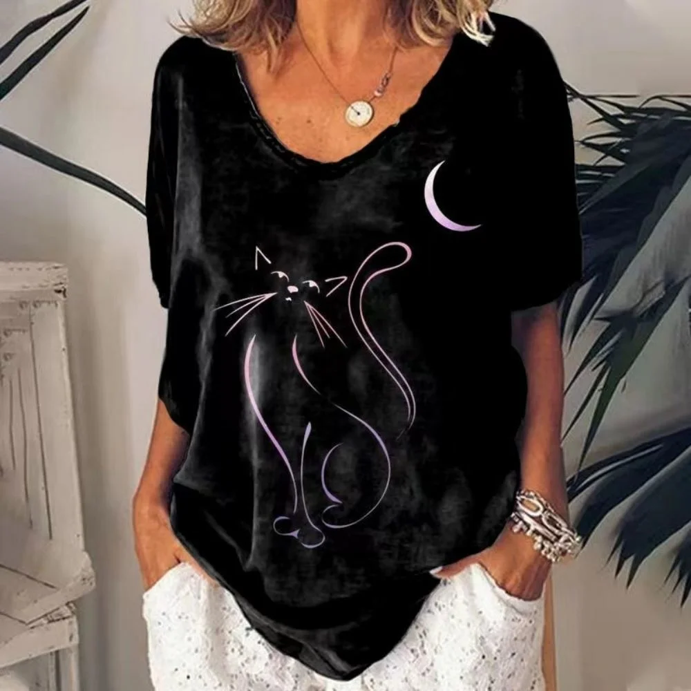 Women's T Shirt Top Women Traf Anime Cat Graphic Girl Clothes Summer V-neck Short Sleeve Tees Female Harajuku Streetwear Blouse 
Women's T Shirt Top Women Traf Anime Cat Graphic Girl Clothes Summer V-neck Short Sleeve Tees Female Harajuku Streetwear Blouse