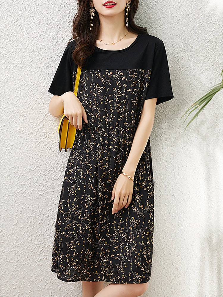 Женское платье с круглым вырезом, в стиле пэчворк 
Женское платье с круглым вырезом, в стиле пэчворк