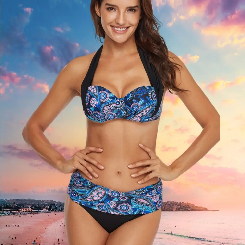 2022 Stylish Blue and Black Halter Bikini 2 Pieces Bohemian Style Vintage Beachwear Elegant Summer Floral Swimwear Suit
2022 Stylish Blue and Black Halter Bikini 2 Pieces Bohemian Style Vintage Beachwear Elegant Summer Floral Swimwear Suit