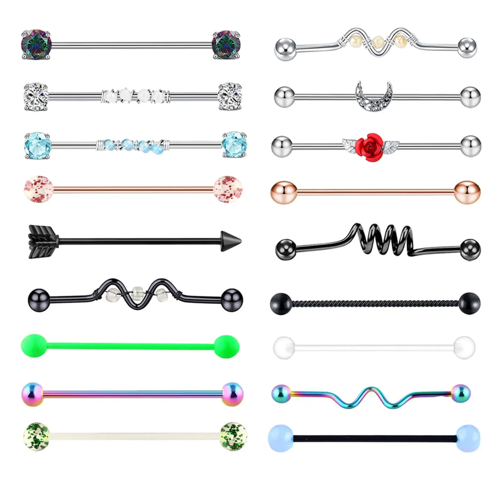 18 шт. 1,6 мм набор промышленных серег 1 1/2 дюйма разные типы 
18 шт. 1,6 мм набор промышленных серег 1 1/2 дюйма разные типы