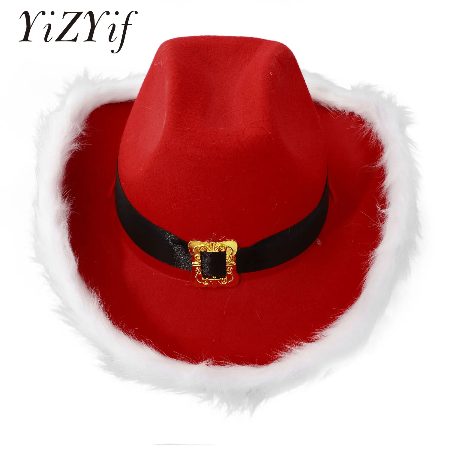 

Красные пушистые шапки Санта-Клауса, Женская рождественская черная ковбойская шляпа с ремешком и перьями, шляпа Санта-Клауса с фетровыми краями, украшение для рождественской и новогодней вечеринки, шляпа Санта-Клауса