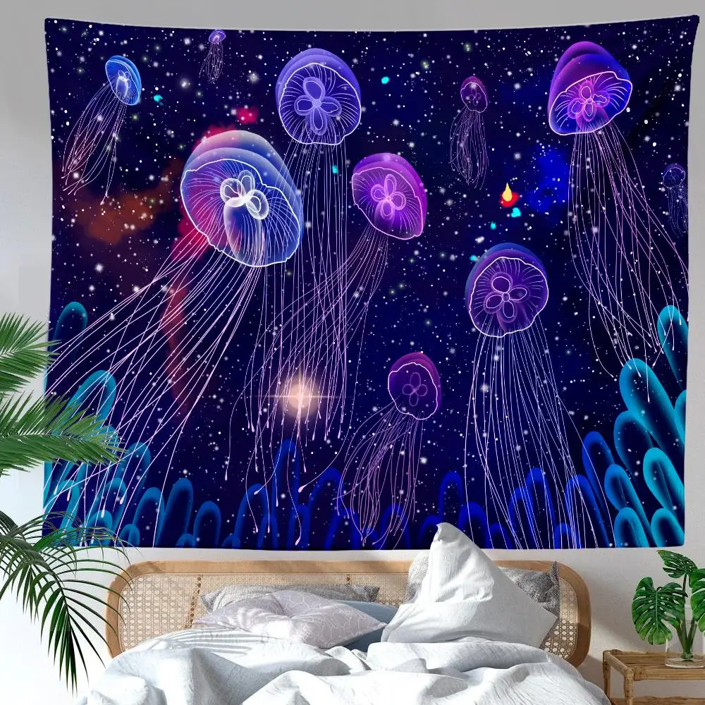 

Psychedelic Jellyfish Tapestry Wall Hanging Fantasy Magical Colorful Marine Life Ocean Tapestry Decor Bedroom Living Room Dorm