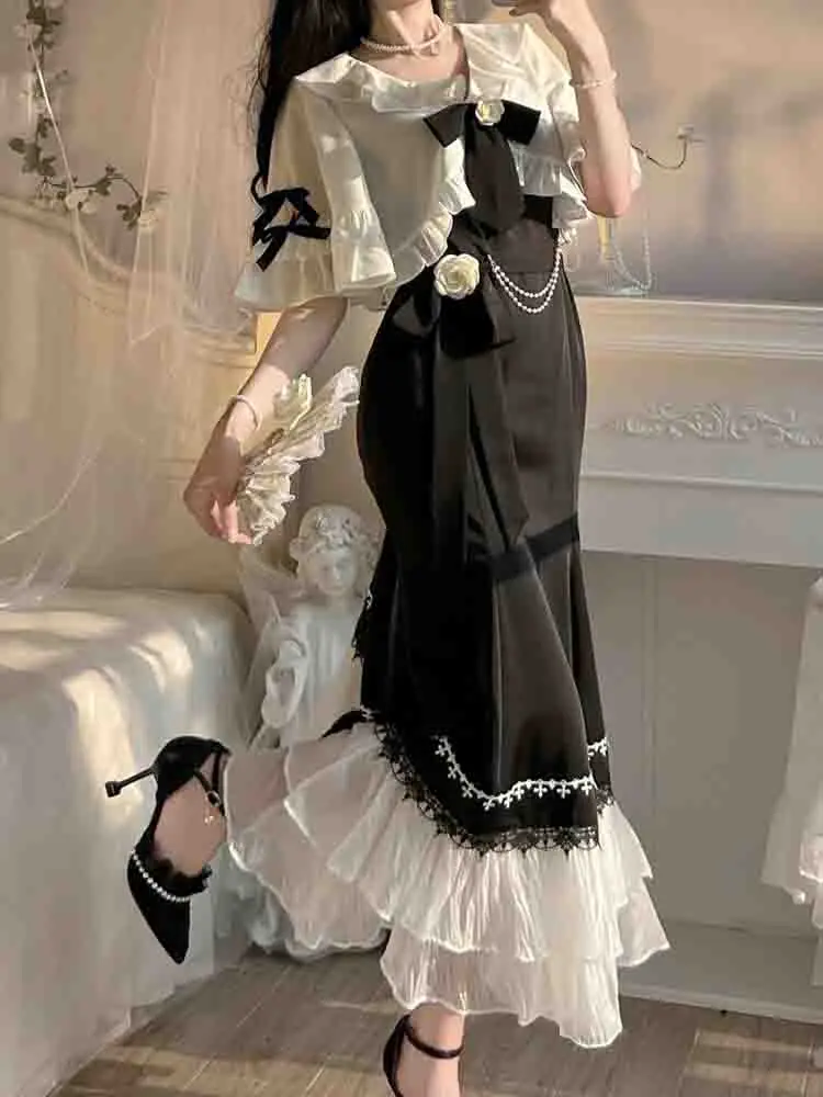 French Vintage Fairy Mermaid Dress Women Lace Korean Party Princess Strap Dress Female 2023 Spring Court Sweet Lolita Midi Dress
French Vintage Fairy Mermaid Dress Women Lace Korean Party Princess Strap Dress Female 2023 Spring Court Sweet Lolita Midi Dress