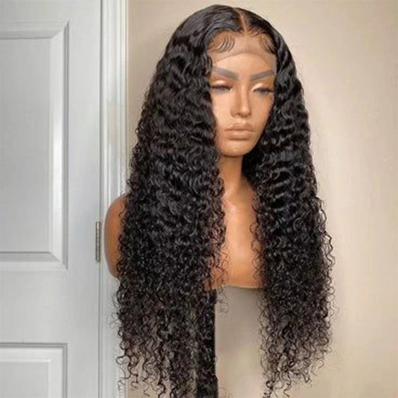 

Soft Black 26Inch Kinky Curly180%Density Glueless Lace Front Wig With BabyHair Preplucked Heat Temperature Daily Cosplay Wig