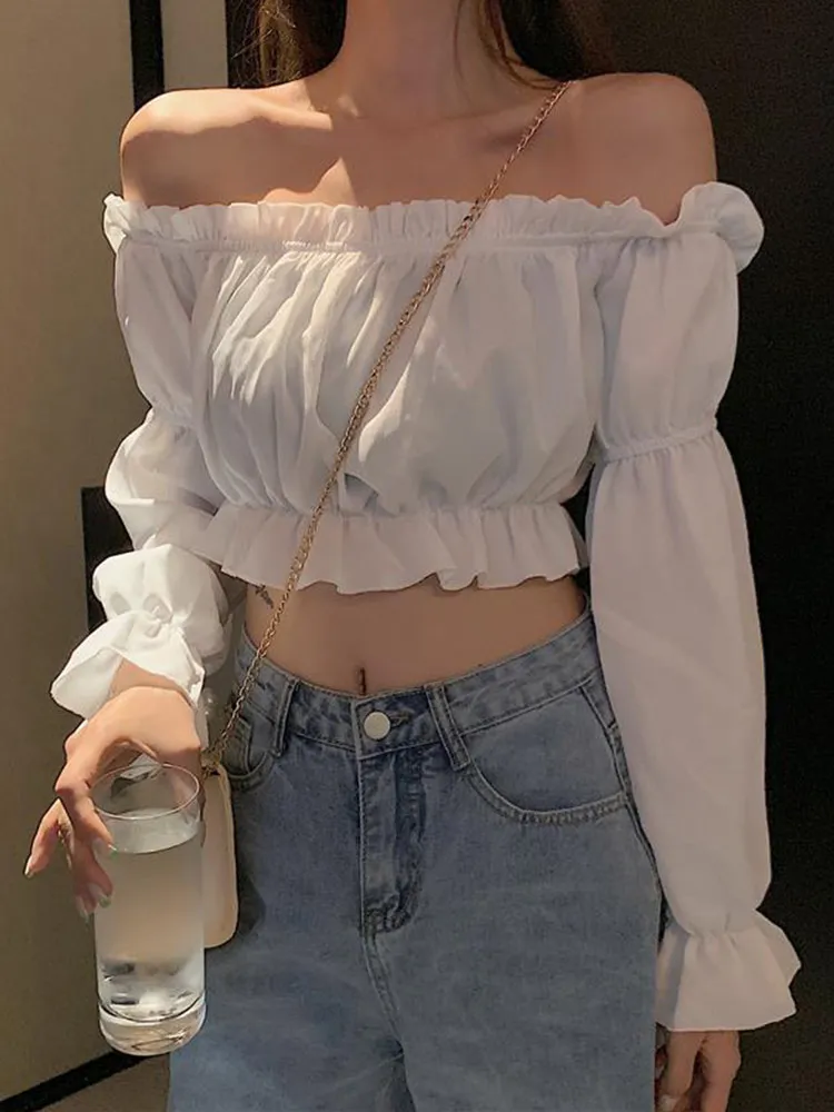 Sexy Blouse Women Top Off Shoulder Long Sleeve Top Party Club White Shirt Puff Sleeve Ruffle Tunic Summer Tube Crop Tops
Sexy Blouse Women Top Off Shoulder Long Sleeve Top Party Club White Shirt Puff Sleeve Ruffle Tunic Summer Tube Crop Tops