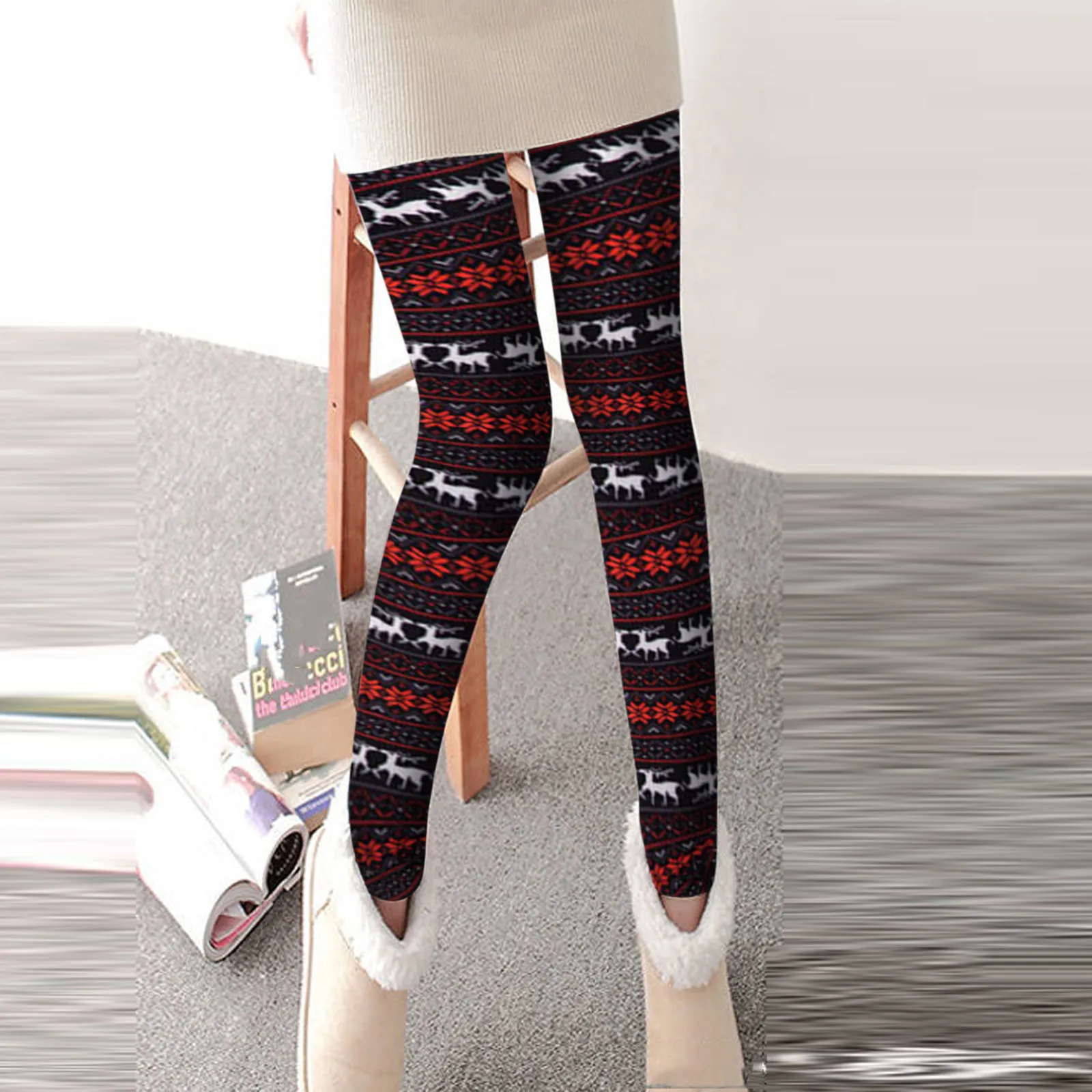 

Snowflake Elk Print Slim Christmas Leggings Women Reindeer Snowman Stretchy Long Pants Happy Xmas High Waist Tights Trouser