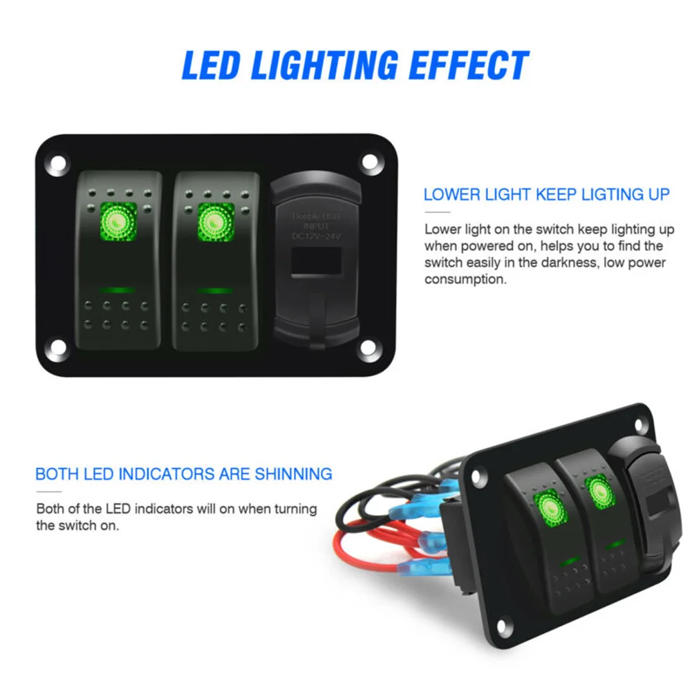 Accessories 3 Group Rocker Switch Panel Green LED 12V-24V PPT + PC + Aluminum Panel USB Water-resistant For Car
Accessories 3 Group Rocker Switch Panel Green LED 12V-24V PPT + PC + Aluminum Panel USB Water-resistant For Car