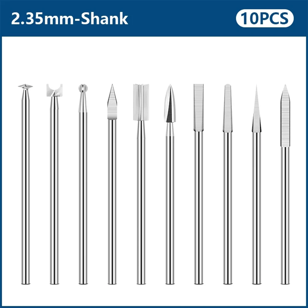 10pcs Woodworking Carving Cutter Set Silver HCS 2.35mm Shank For Wood Carving Root Carving Furniture Tea Table Micro Carving
10pcs Woodworking Carving Cutter Set Silver HCS 2.35mm Shank For Wood Carving Root Carving Furniture Tea Table Micro Carving