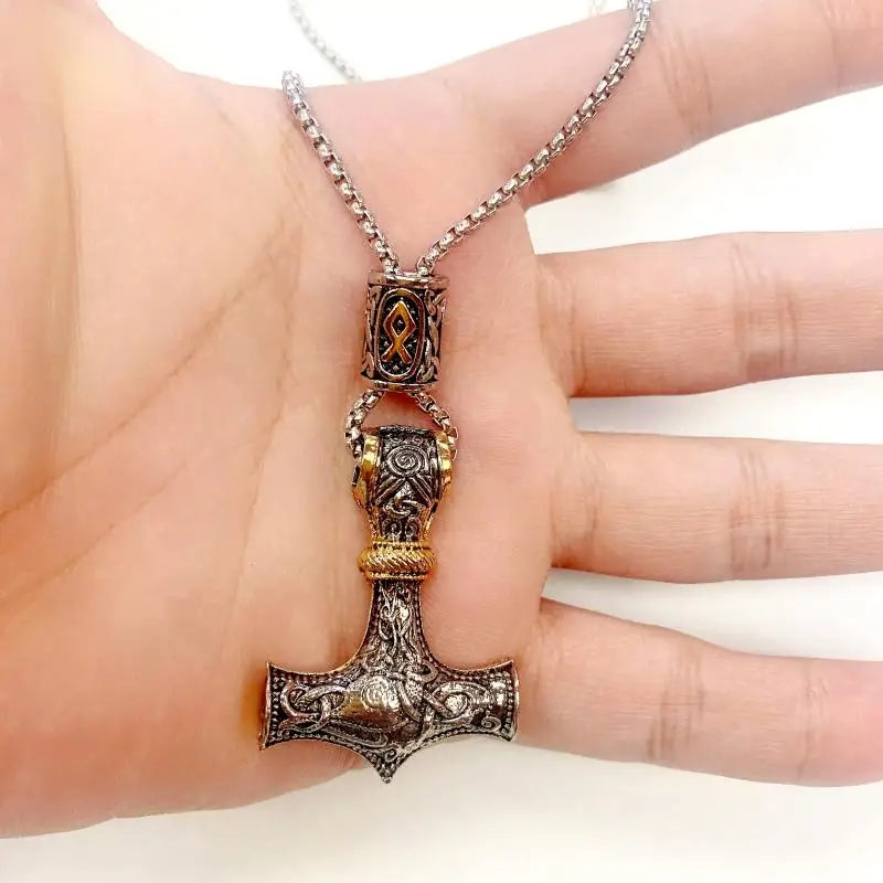 Classic Retro Nordic Thor's Hammer Necklace Personality Men's Viking Pendant Cycling Trend Jewelry Clothing Pendant
Classic Retro Nordic Thor's Hammer Necklace Personality Men's Viking Pendant Cycling Trend Jewelry Clothing Pendant