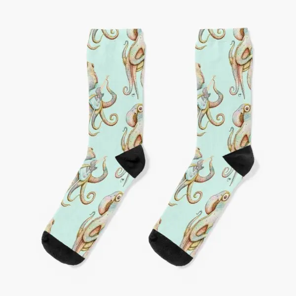 

Polah The Axe Wielding Octopus On Aqu Crew Socks Pattern Black Autumn Girls Cartoon Comfortable Women Unisex Ladies Short Funny