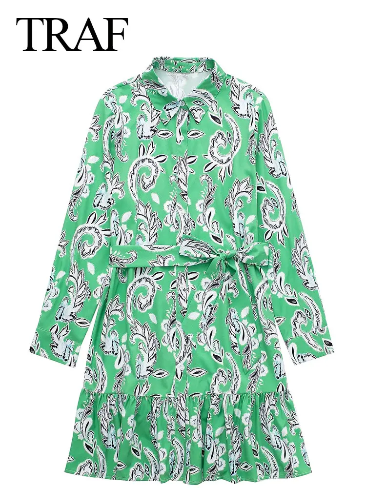 TRAF 2022 Fashion Blouse Dress Print Lapel Single Breasted Long Sleeve Slim Belt Bow Ruffle Hem Midi Dress Elegant Daily Wear
TRAF 2022 Fashion Blouse Dress Print Lapel Single Breasted Long Sleeve Slim Belt Bow Ruffle Hem Midi Dress Elegant Daily Wear