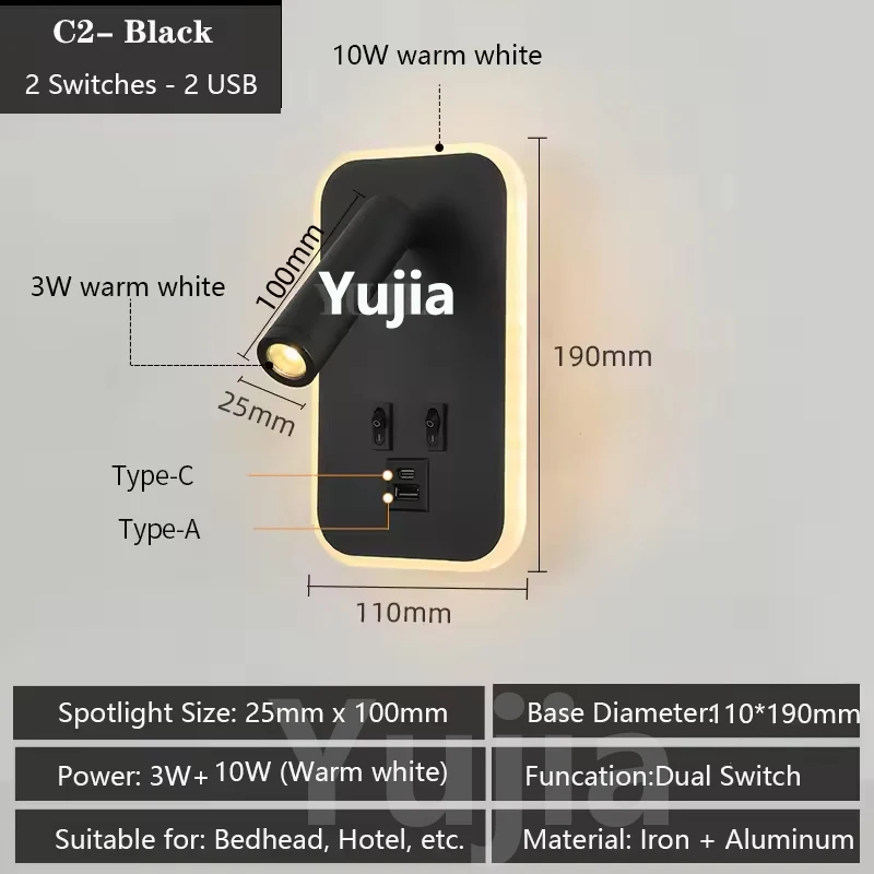 Современный универсальный светодиодный настенный светильник с двумя USB-портами и регулируемыми боковыми лампами для чтения для современных спален и отелей
Современный универсальный светодиодный настенный светильник с двумя USB-портами и регулируемыми боковыми лампами для чтения для современных спален и отелей