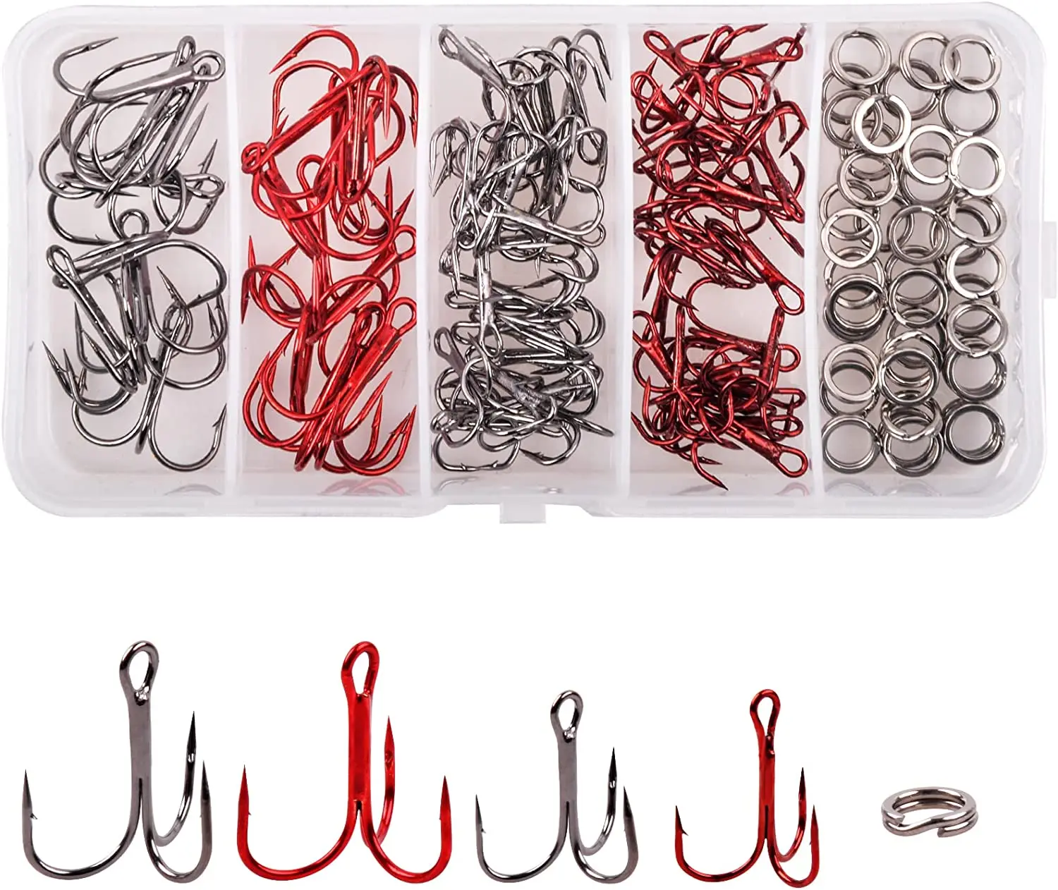 110pcs Fishing Treble Hooks Split Rings High Carbon Steel Round Bend Treble Fishing Hooks for Lures Baits
110pcs Fishing Treble Hooks Split Rings High Carbon Steel Round Bend Treble Fishing Hooks for Lures Baits