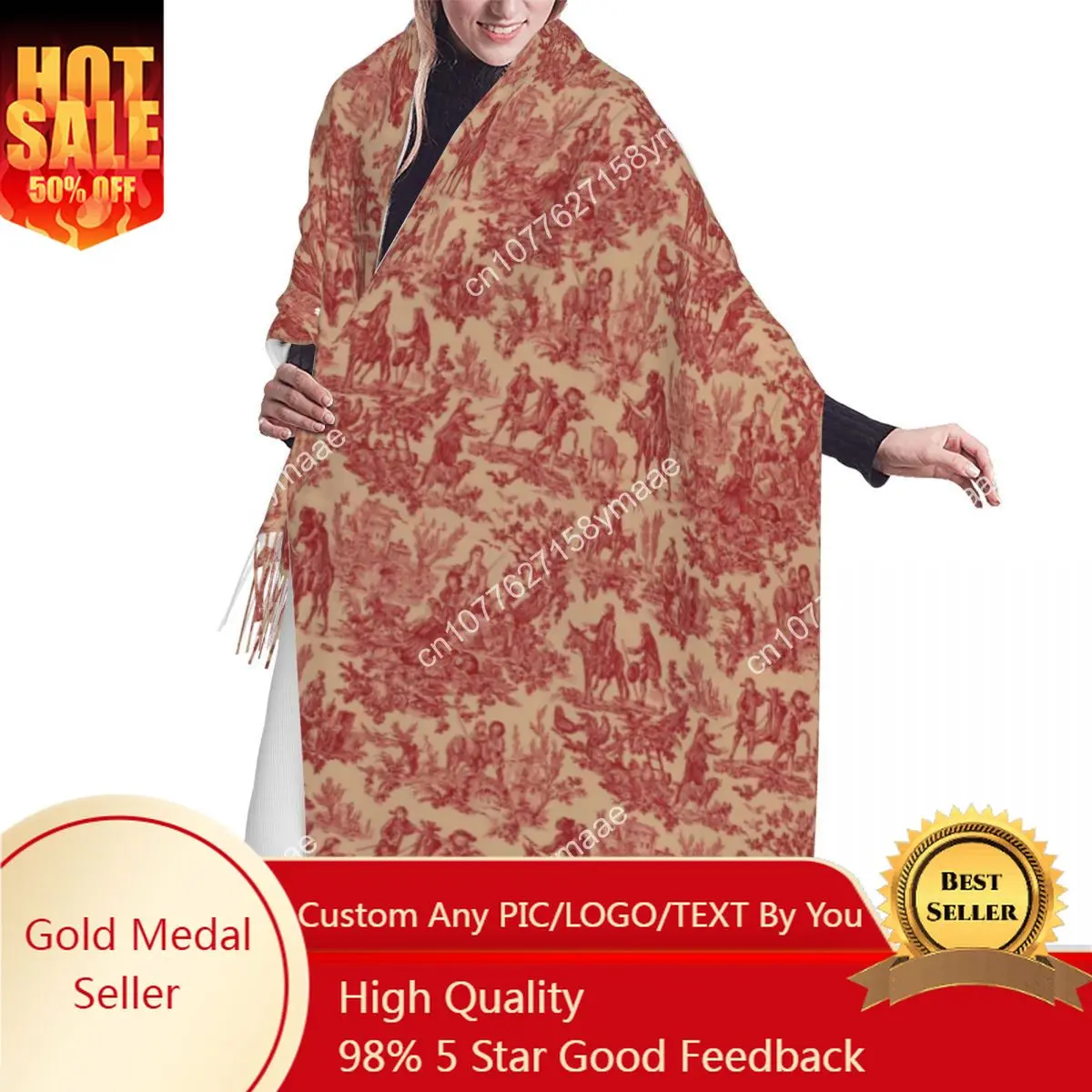 Ladies French Toile De Jouy Meunier Donkey Red Scarves Women Winter Fall Thick Warm Tassel Shawl Wraps Traditional Art Scarf
Ladies French Toile De Jouy Meunier Donkey Red Scarves Women Winter Fall Thick Warm Tassel Shawl Wraps Traditional Art Scarf