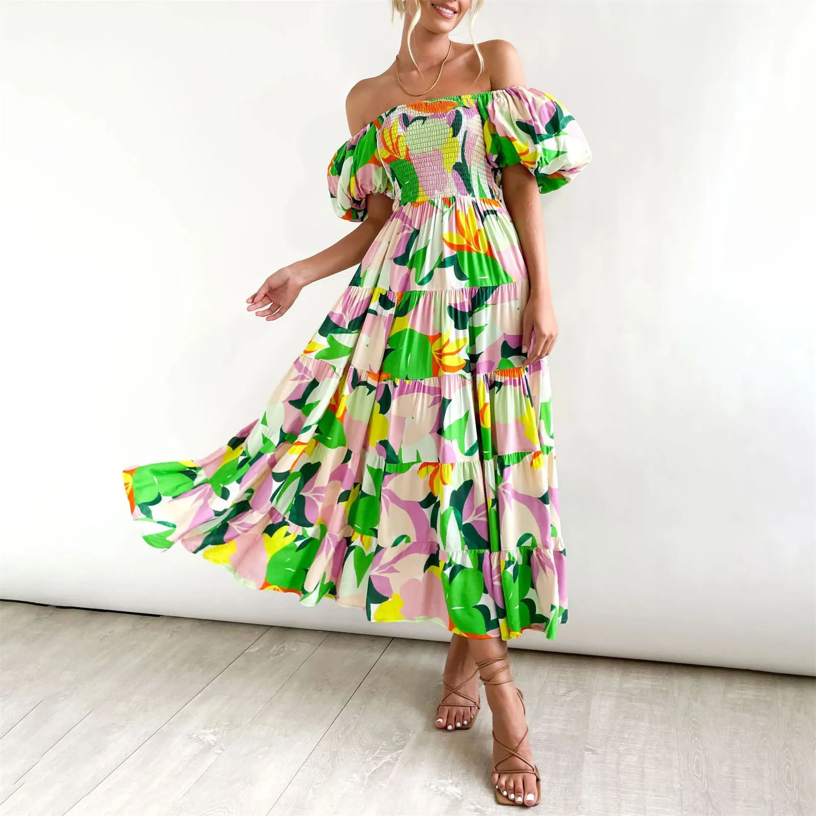 Ladies Summer Floral Sundress Sexy Off Shoulder Tiered Ruffle Flowy Beach Boho Midi Dresses High Waist Casual Dresses for Women
Ladies Summer Floral Sundress Sexy Off Shoulder Tiered Ruffle Flowy Beach Boho Midi Dresses High Waist Casual Dresses for Women