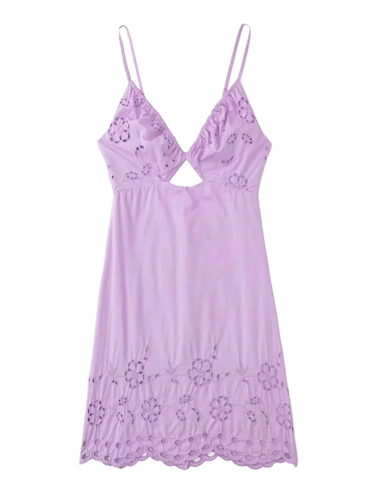 Elegant Women Purple Hollow Out Embroidery Mini Dress 2022 Summer Spaghetti Strap Sexy Backless For Holiday Femme Vestidos
Elegant Women Purple Hollow Out Embroidery Mini Dress 2022 Summer Spaghetti Strap Sexy Backless For Holiday Femme Vestidos