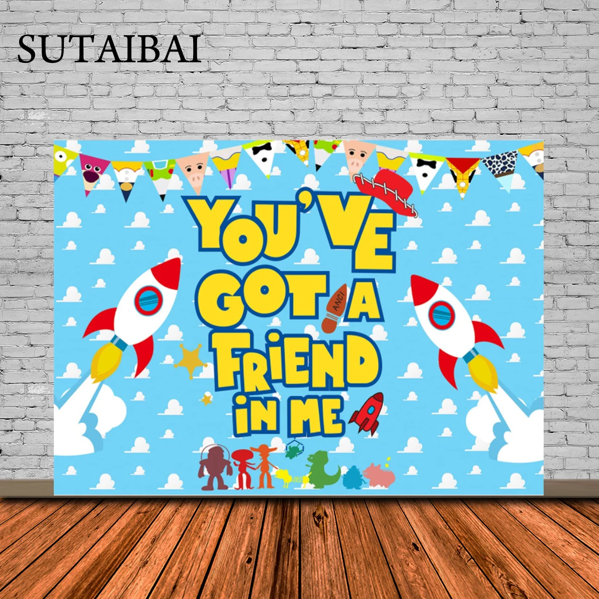

Toy Story Inspired Backdrop Blue Sky White Clouds Backdrops You've Got A Friend In Me Cartoon Story Background Boys Girls Bday