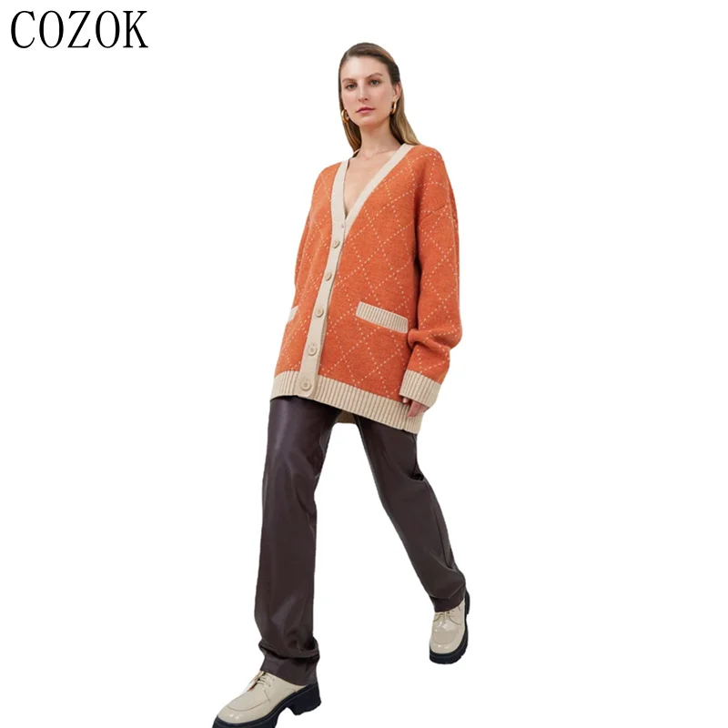 European and American Autumn and Winter New Long-Sleeved Sweater V-neck Loose Button Cardigan Women's Sweater
European and American Autumn and Winter New Long-Sleeved Sweater V-neck Loose Button Cardigan Women's Sweater
