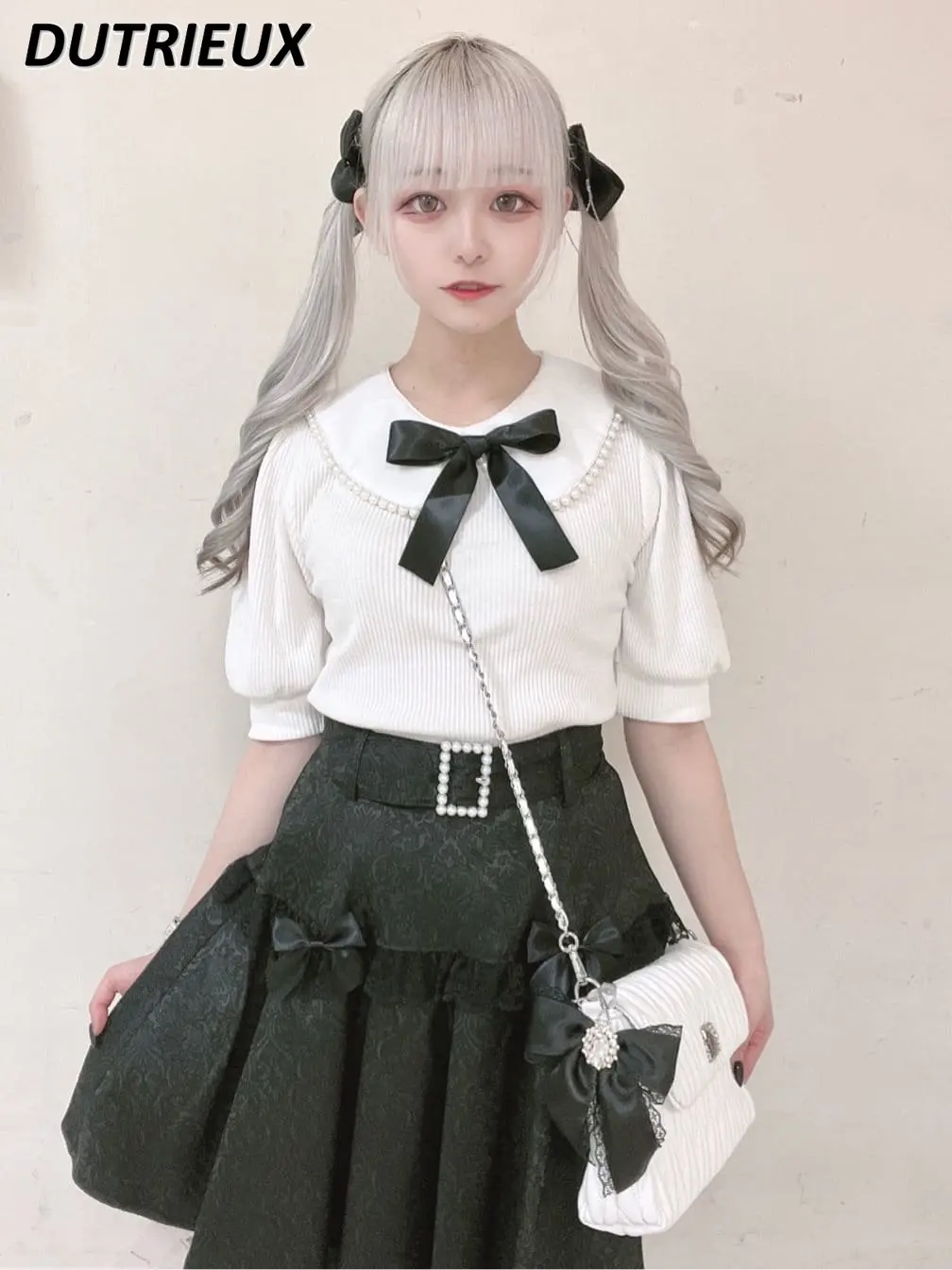 Japanese Sweet Lolita T-shirt Spring and Summer New Cute Beaded Doll Collar Bow Tie Slimming Puff Short Sleeve Top Women T Shirt
Japanese Sweet Lolita T-shirt Spring and Summer New Cute Beaded Doll Collar Bow Tie Slimming Puff Short Sleeve Top Women T Shirt