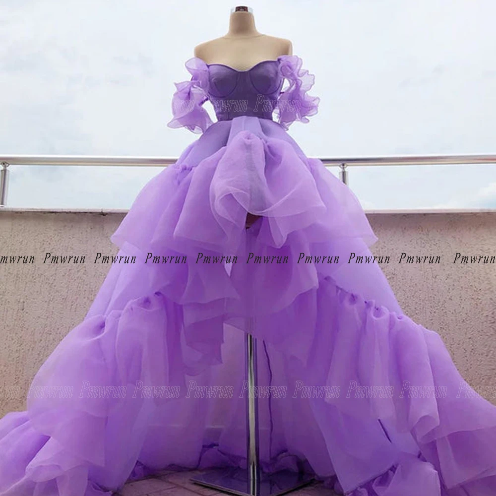 

Pmwrun Lilac Long Celebrity Formal Dresses For Woman Organza Sweetheart Prom Gown Corset Custom Sweep Train Evening Party A Line