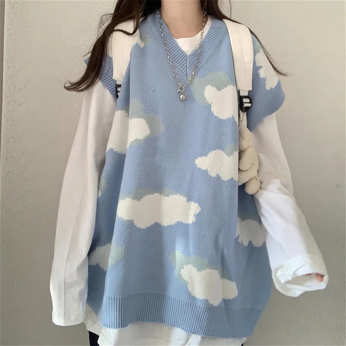 Blue Cloud Sweater Loose Outwear Knit Pullover Cartoon Vest Y2k Oversized Tank Sweaters Fashion Kpop Ulzzang Japan Tops Femme
Blue Cloud Sweater Loose Outwear Knit Pullover Cartoon Vest Y2k Oversized Tank Sweaters Fashion Kpop Ulzzang Japan Tops Femme