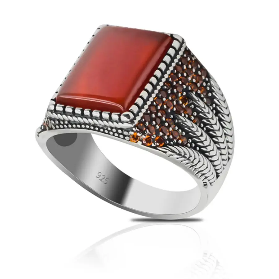 

Оригинальное женское серебряное кольцо, мужские украшения с натуральным красным агатом, Винтажное кольцо ручной работы