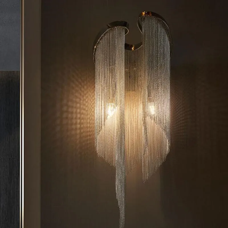 Modern light luxury aluminum chain living room wall lamp creative bedroom bedside lamp Nordic simple room hotel villa hall light
Modern light luxury aluminum chain living room wall lamp creative bedroom bedside lamp Nordic simple room hotel villa hall light