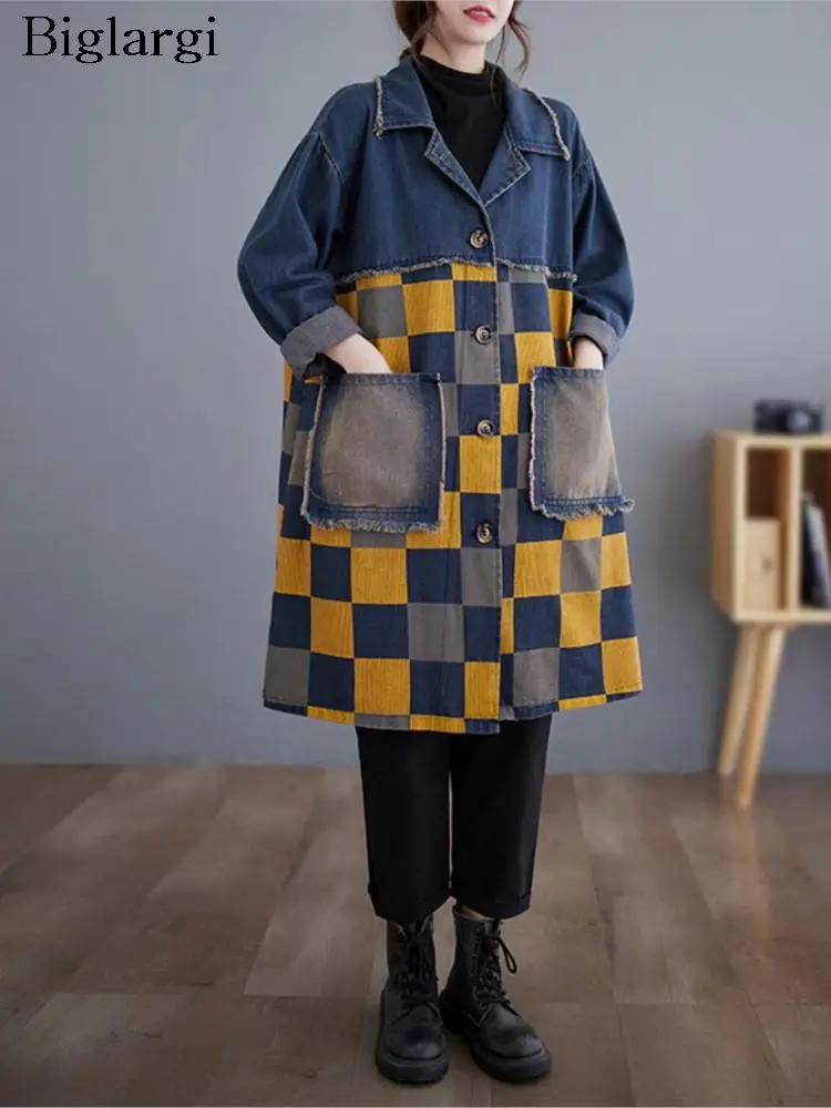 Большой осенний джинсовый длинный плащ для женщин, Лоскутная с клетчатым принтом, дамские ветровки Modis, повседневный свободный женский плащ, 2023
Большой осенний джинсовый длинный плащ для женщин, Лоскутная с клетчатым принтом, дамские ветровки Modis, повседневный свободный женский плащ, 2023