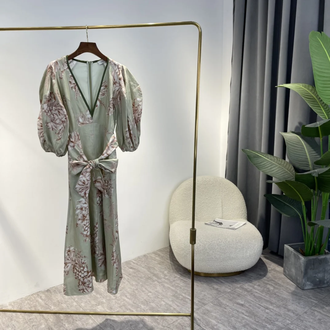 Women Linen Dress 2022 Summer New Green Floral Print Short Lantern Sleeve Ladies Elegant Vintage Designer Clothes
Women Linen Dress 2022 Summer New Green Floral Print Short Lantern Sleeve Ladies Elegant Vintage Designer Clothes